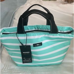 Scout lunchbox. Brand new. Turquoise and white stripes